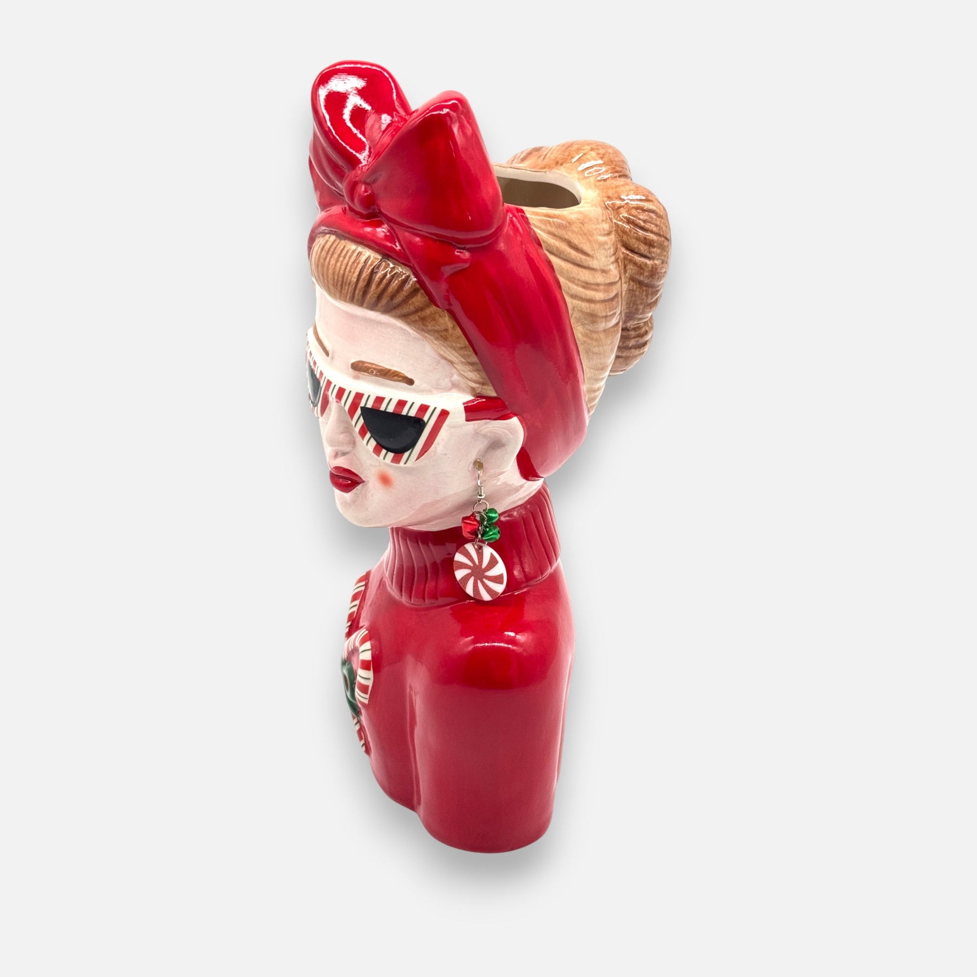 Handbemalte Vase aus Keramik mit Weihnachts - Frauenkopf, H 32cm, Deko Weihnachten | Madame Noël Vasen von Duif