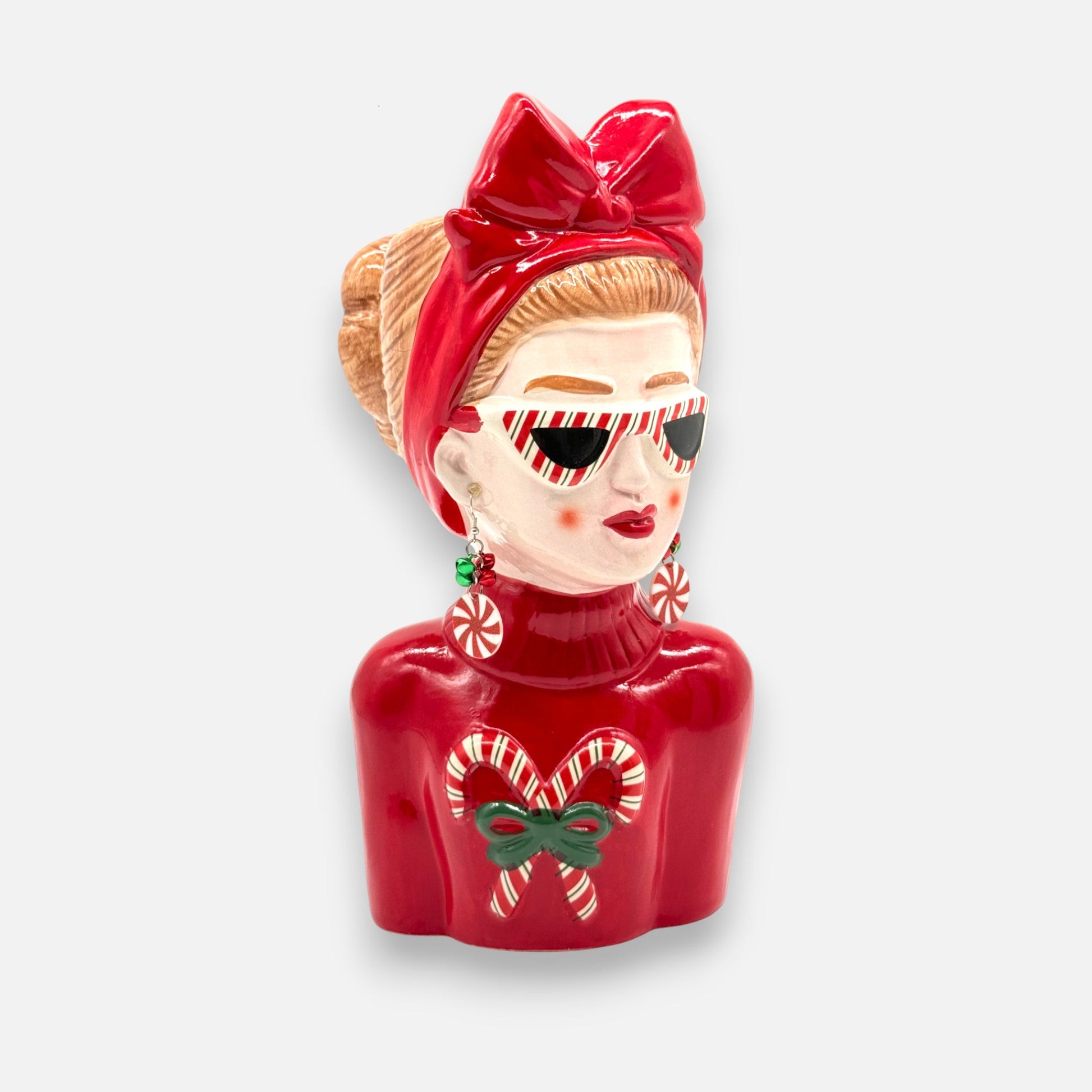 Handbemalte Vase aus Keramik mit Weihnachts - Frauenkopf, H 32cm, Deko Weihnachten | Madame Noël Vasen von Duif