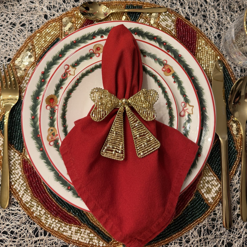 handbesticktes Tischset aus Perlen mit Rautenmuster Rot Grün Gold, Ø 36cm, Weihnachten Dekoration von EDG