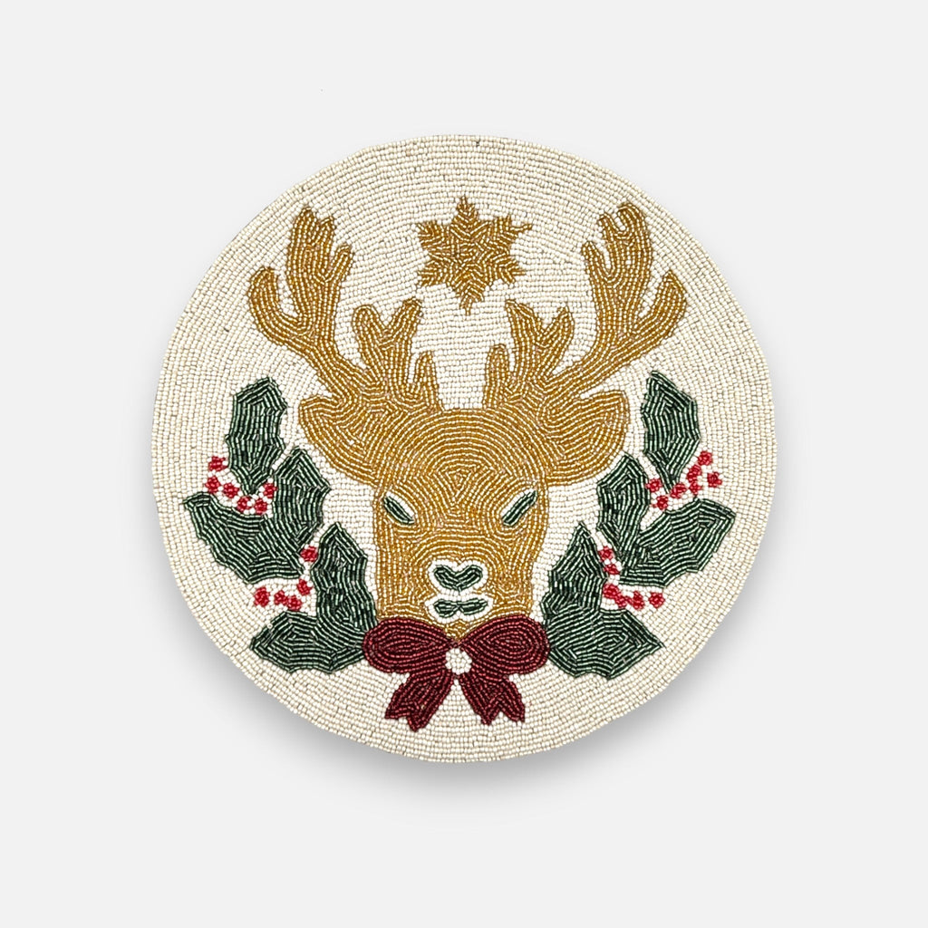 handbesticktes Tischset aus Perlen mit Renntier - Motiv, Ø 36cm, Weihnachten Dekoration von EDG