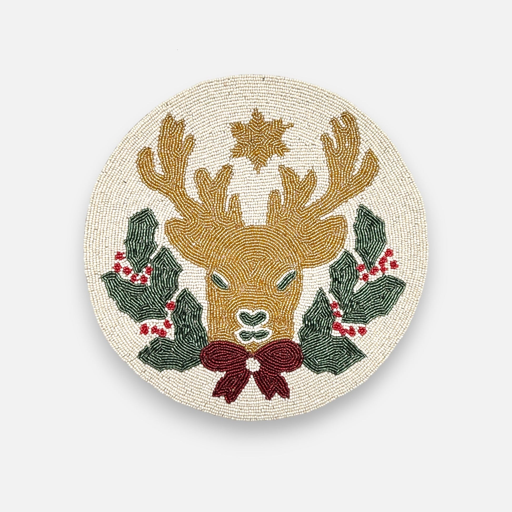 handbesticktes Tischset aus Perlen mit Renntier - Motiv, Ø 36cm, Weihnachten Dekoration von EDG