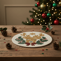 Tischset Perlen Rentiermotiv rot grün gold handbestickt Weihnachten Ø36cm