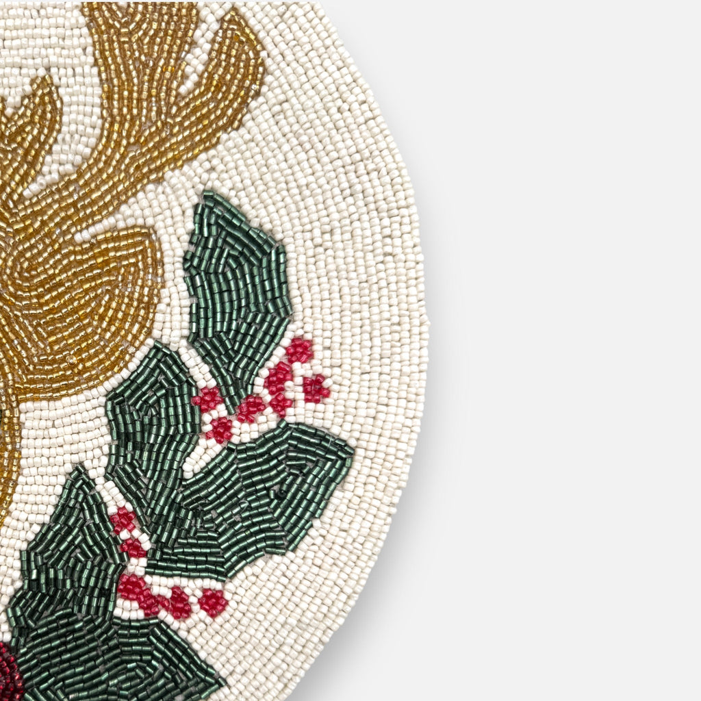 handbesticktes Tischset aus Perlen mit Renntier - Motiv, Ø 36cm, Weihnachten Dekoration von EDG