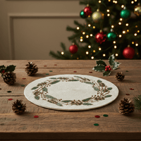 Tischset Perlen Stechpalmenmotiv rot grün gold handbestickt Weihnachten Ø36cm