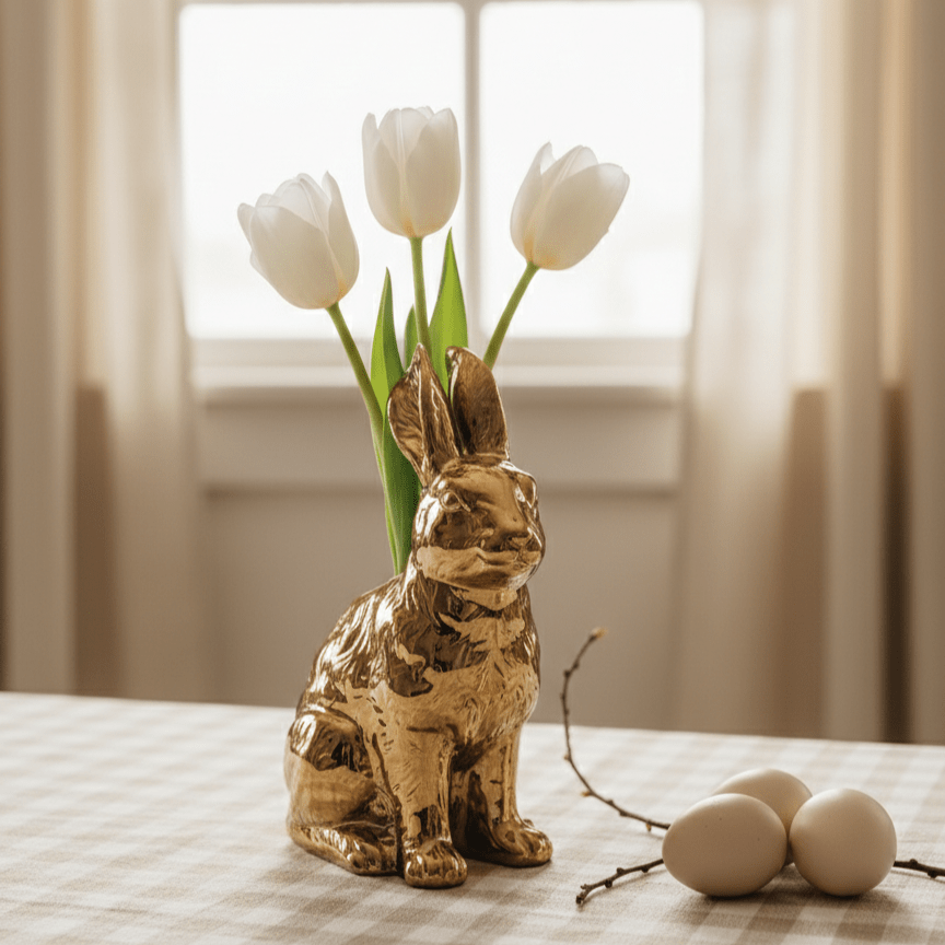 Hasenvase aus Keramik, Goldfarben, Hasenform, H 23cm, Ostern Vasen von HOFF Interieur