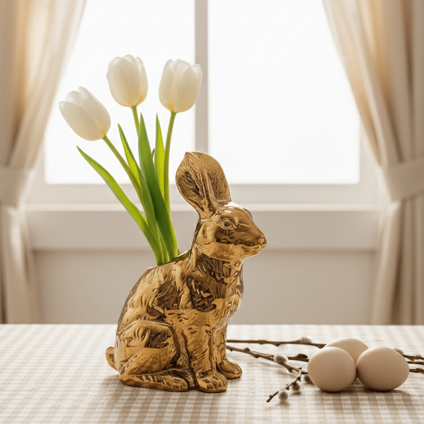 Hasenvase aus Keramik, Goldfarben, Hasenform, H 23cm, Ostern Vasen von HOFF Interieur