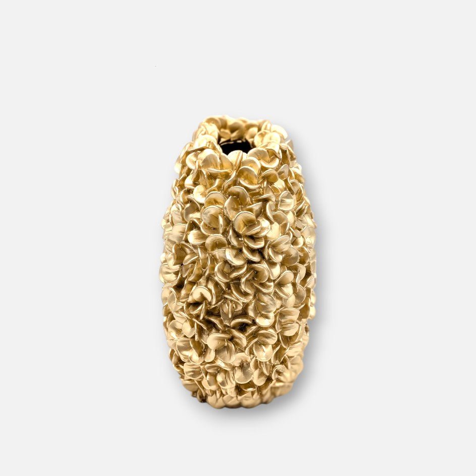 Hortensienvase, Dekovase mit Hortensien Muster gold H 28cm x 31.5cm x 17cm | Belle Classic Vasen von Light & Living