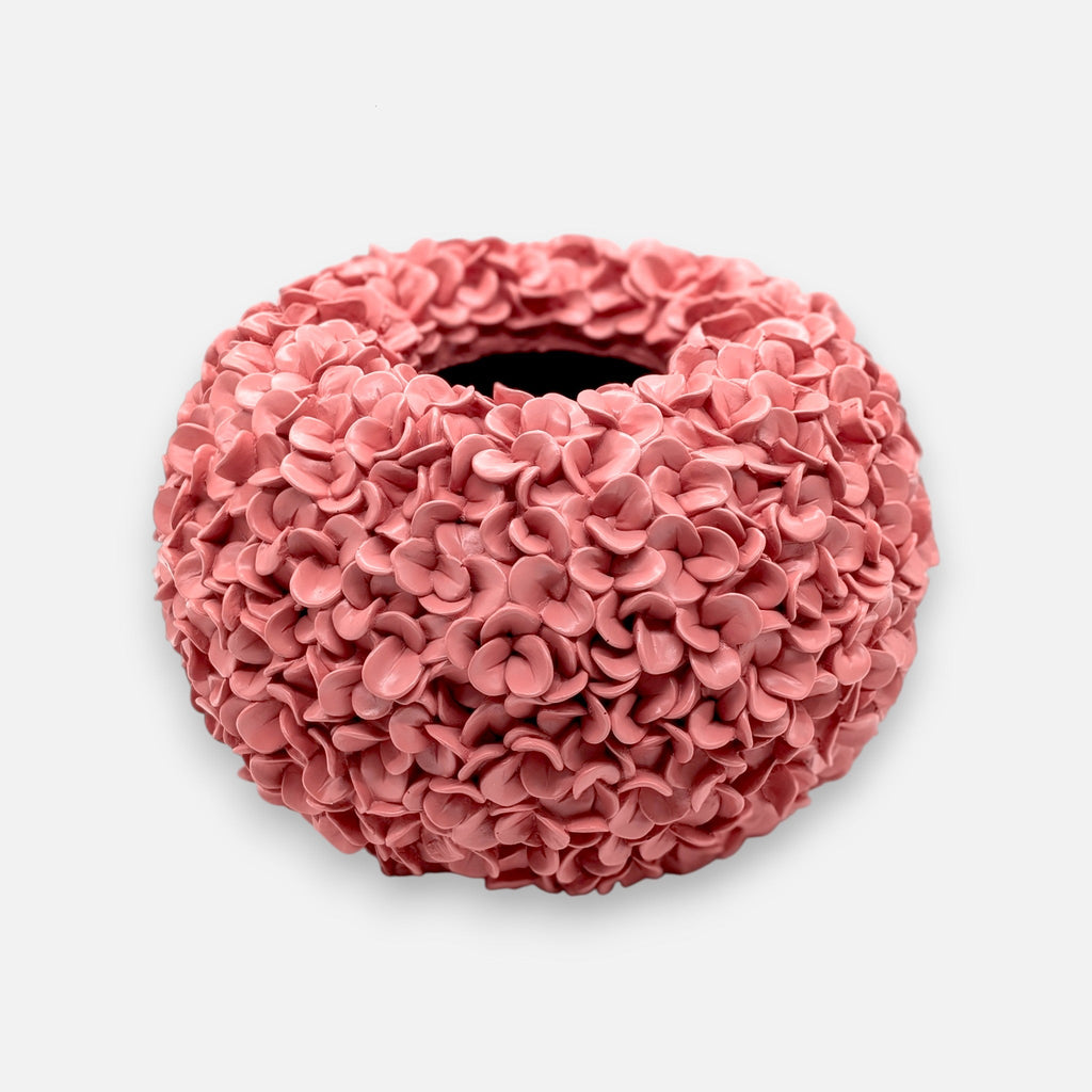 Hortensienvase, Dekovase mit Hortensien Muster Koralle Rosa Ø 38cm x H 23cm | Belle Vasen von Light & Living