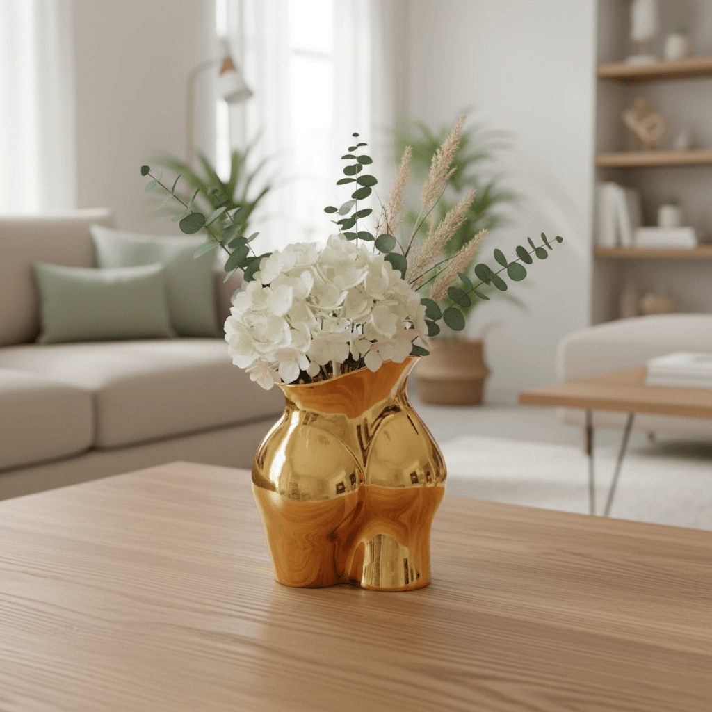 Keramikvase / Dekovase aus Keramik gold glänzend Po / Gesäss H 26 cm x 22 cm x 16 cm | Derrière Vasen von EDG