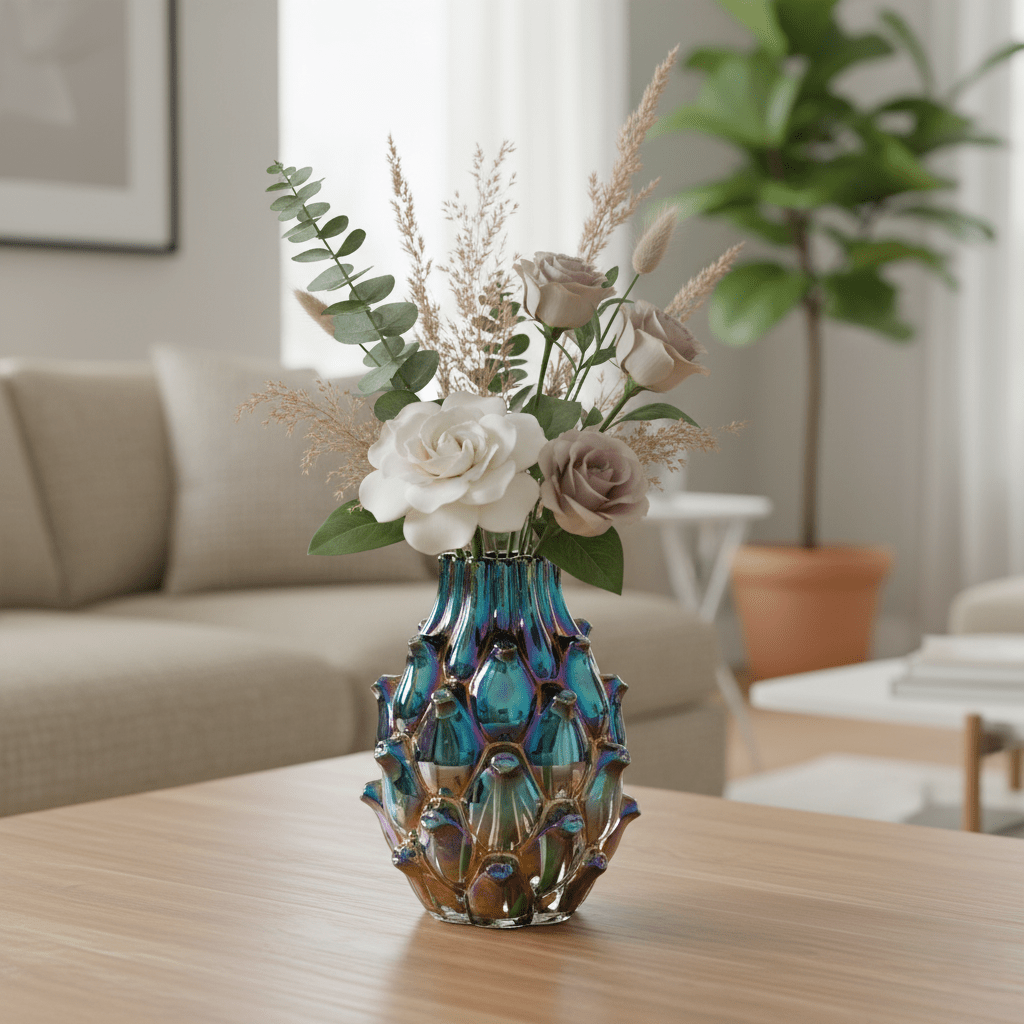 Keramikvase, Dekovase aus Keramik mit Struktur Regenbogenfarben Ø 16cm x H 21cm | Chamelea Vasen von Light & Living