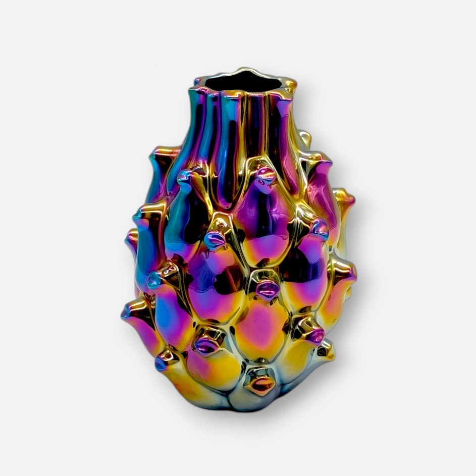 Keramikvase, Dekovase aus Keramik mit Struktur Regenbogenfarben Ø 16cm x H 21cm | Chamelea Vasen von Light & Living