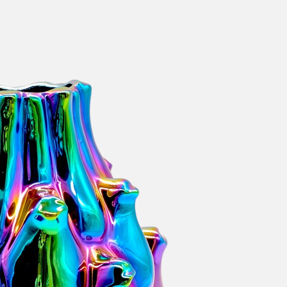 Keramikvase, Dekovase aus Keramik mit Struktur Regenbogenfarben Ø 16cm x H 21cm | Chamelea Vasen von Light & Living