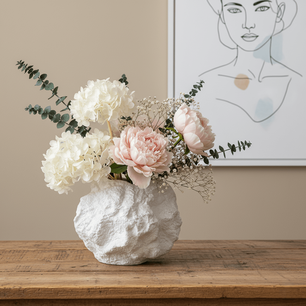 Keramikvase, Dekovase aus Keramik weiss felsige Struktur B 24cm x L 14cm x H 20cm | Pierrette Vasen von Element Accessoires