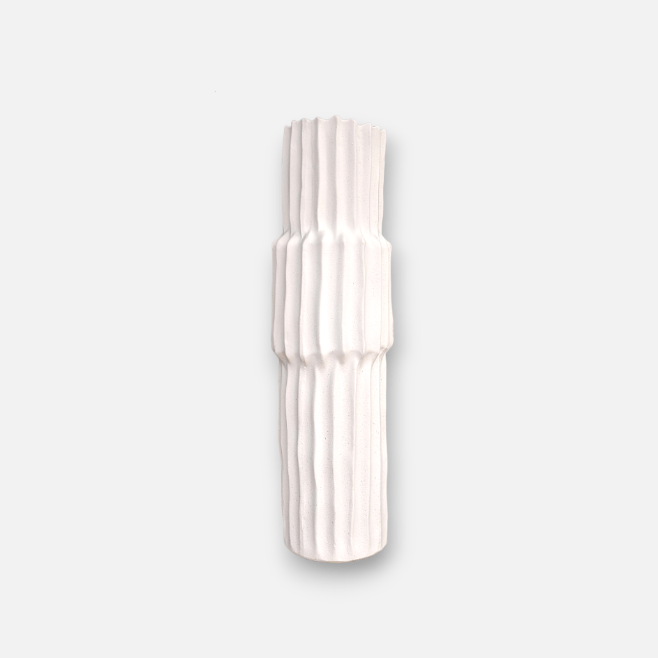 Keramikvase, hohe Dekovase aus Keramik crème weiss Rillen Ø 15cm x H 60cm | Karine Vasen von Light & Living