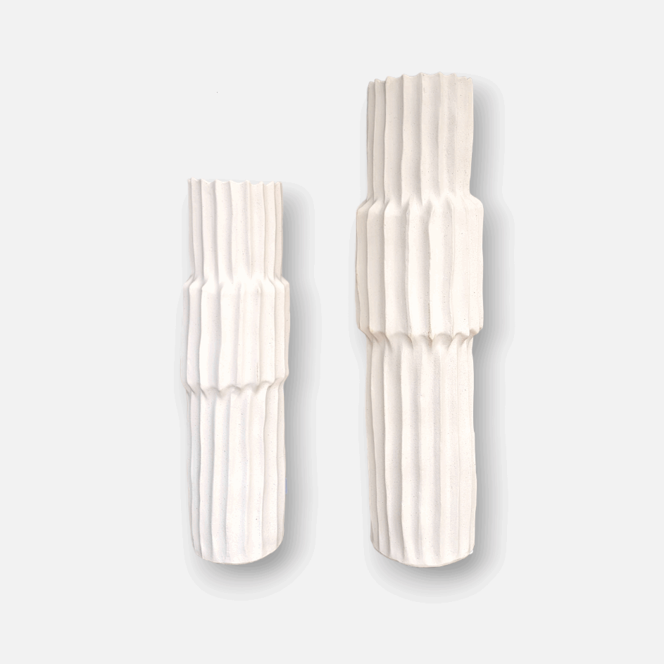 Keramikvase / hohe Dekovase aus Keramik crème weiss Rillen Ø 21cm x H 74cm | Karine Vasen von Light & Living