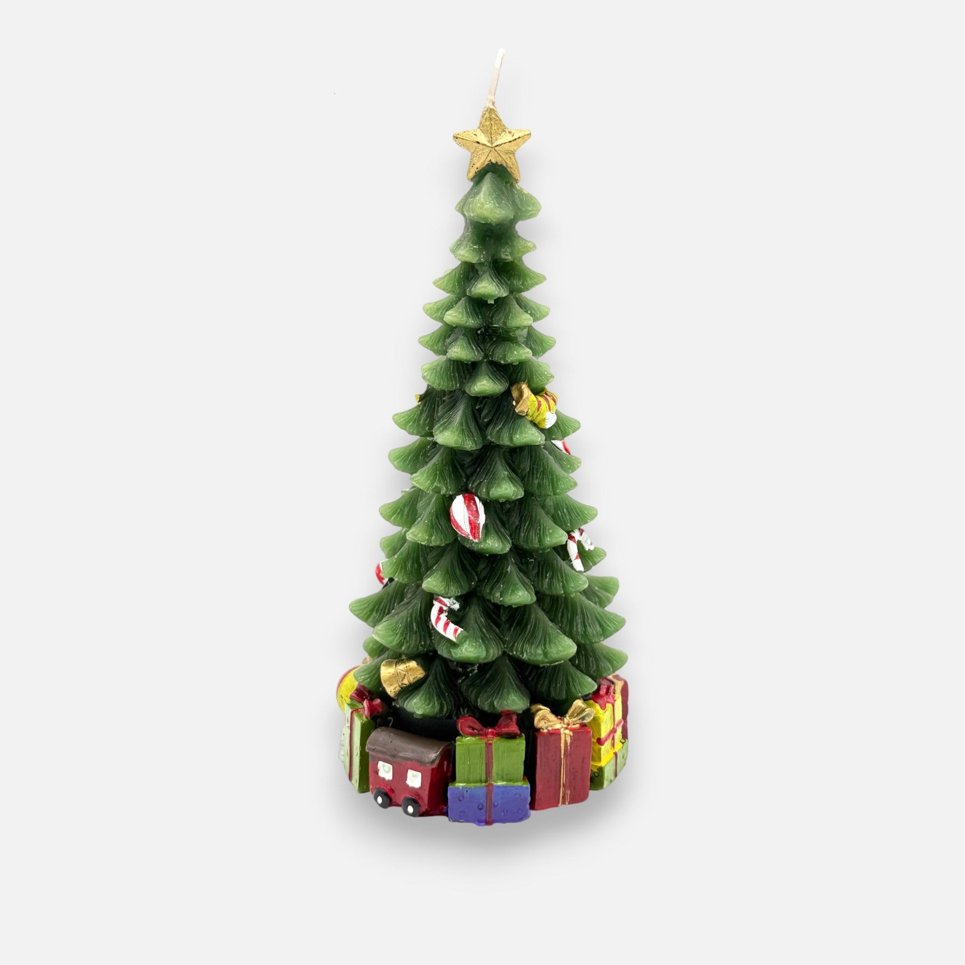 Kerze in Form eines Weihnachtsbaums mit Geschenken, H 22cm, Weihnachten Kerzenlicht von EDG
