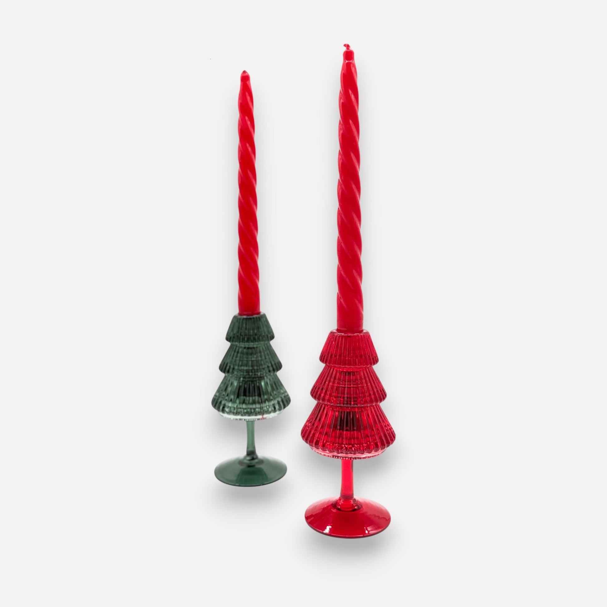 Kerzenhalter aus Glas in Form eines Weihnachtsbaums, H 16cm, Grün, Weihnachten Kerzenlicht von EDG