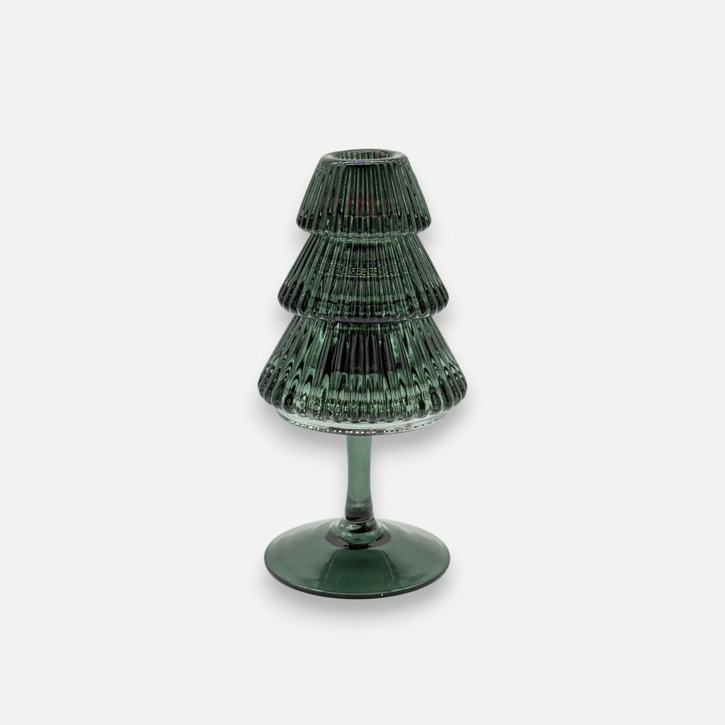 Kerzenhalter aus Glas in Form eines Weihnachtsbaums, H 16cm, Grün, Weihnachten Kerzenlicht von EDG