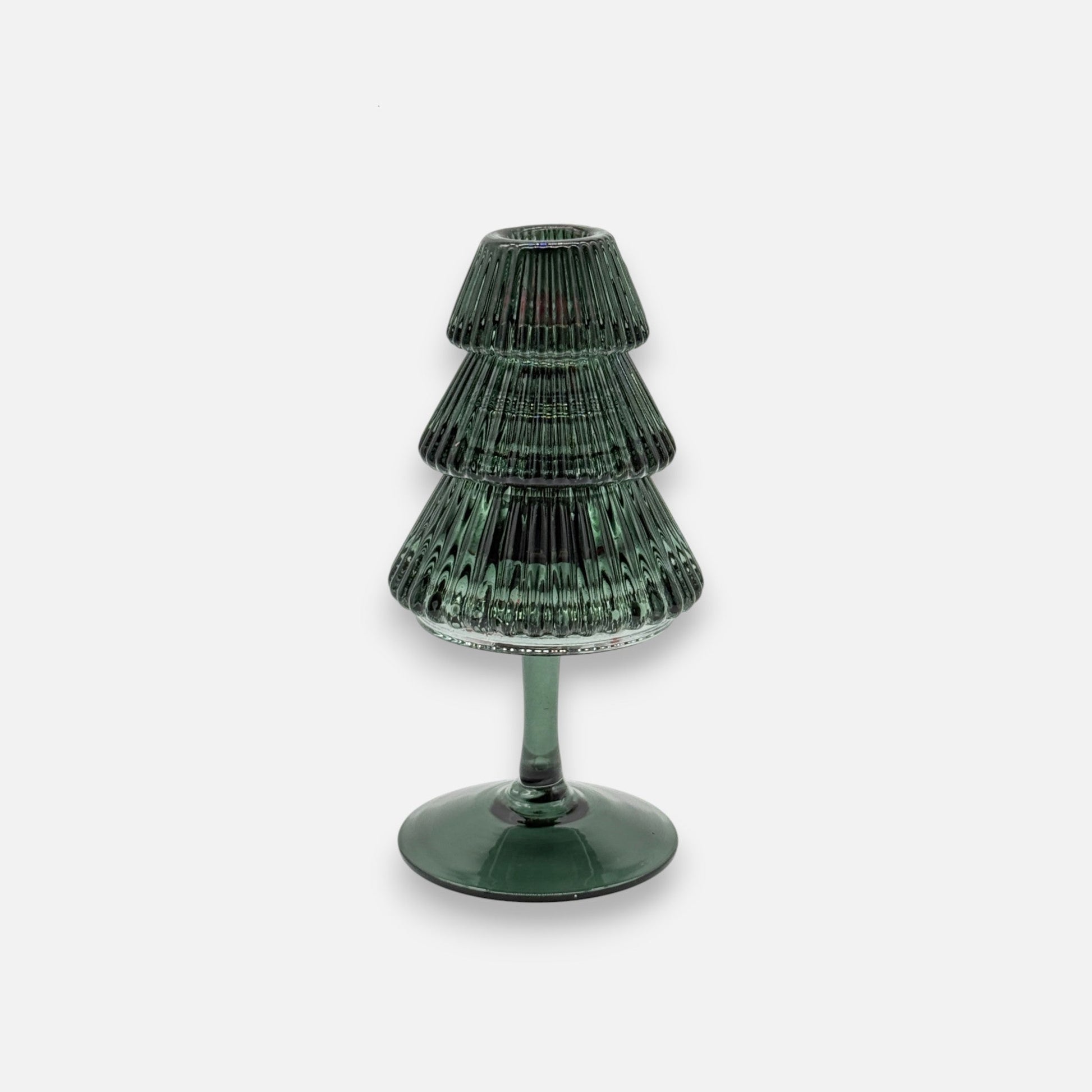 Kerzenhalter aus Glas in Form eines Weihnachtsbaums, H 16cm, Grün, Weihnachten Kerzenlicht von EDG