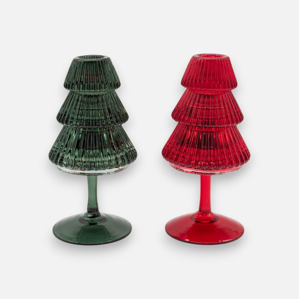 Kerzenhalter aus Glas in Form eines Weihnachtsbaums, H 16cm, Grün, Weihnachten Kerzenlicht von EDG