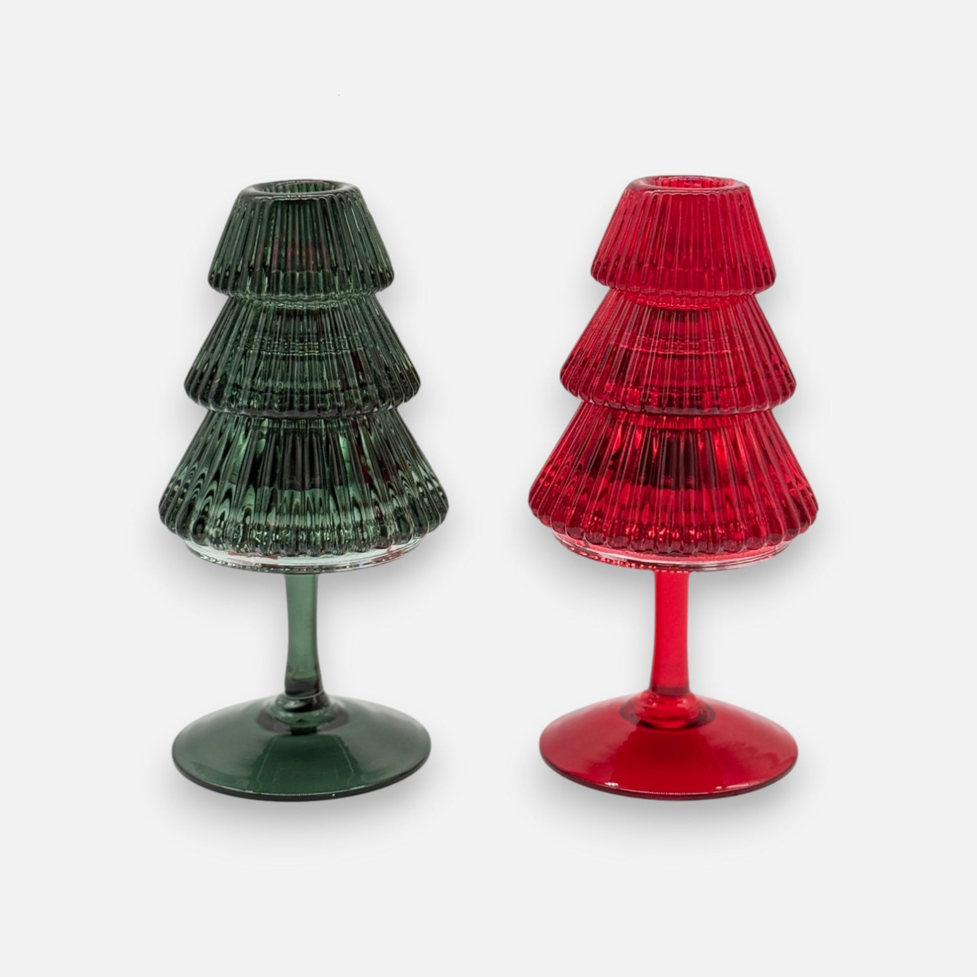 Kerzenhalter aus Glas in Form eines Weihnachtsbaums, H 16cm, Grün, Weihnachten Kerzenlicht von EDG