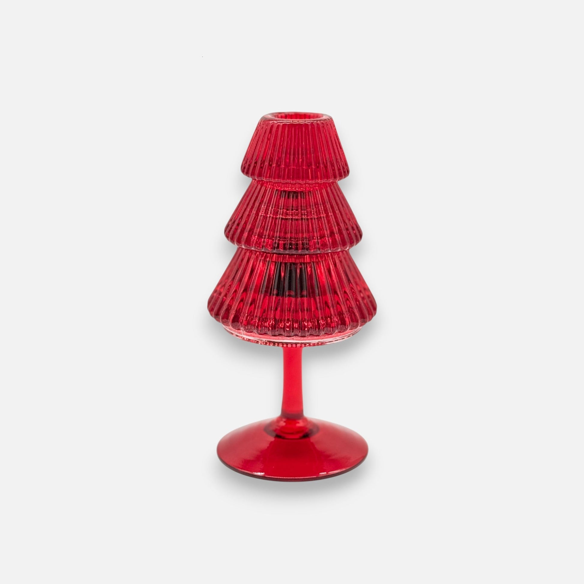 Kerzenhalter aus Glas in Form eines Weihnachtsbaums, H 16cm, Rot, Weihnachten Kerzenlicht von EDG