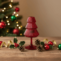 Kerzenhalter Glas Weihnachtsbaumform rot Ø8cm H16cm
