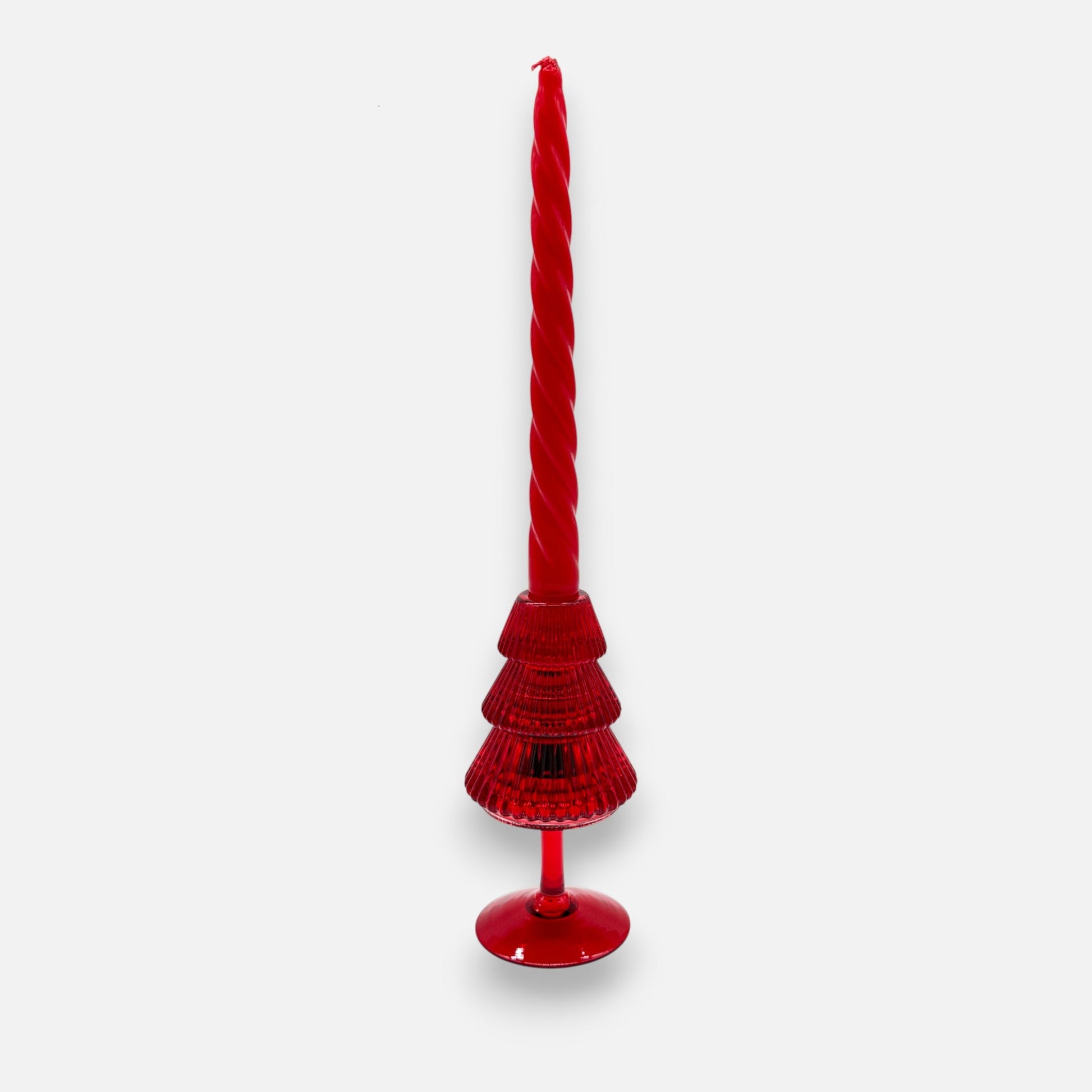 Kerzenhalter aus Glas in Form eines Weihnachtsbaums, H 16cm, Rot, Weihnachten Kerzenlicht von EDG