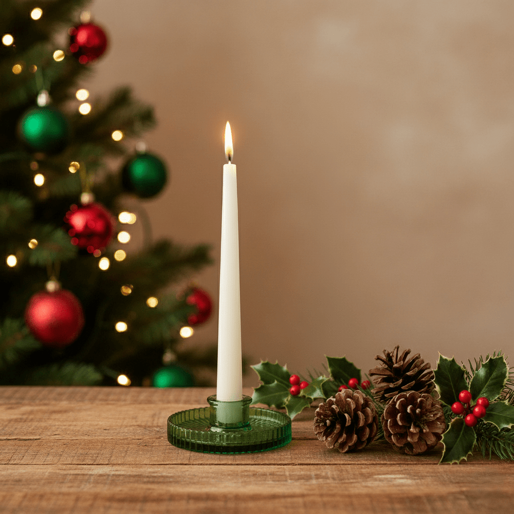 Kerzenhalter aus Glas in Grün, Ø 10cm, Stabkerzenhalter Weihnachten Kerzenlicht von EDG