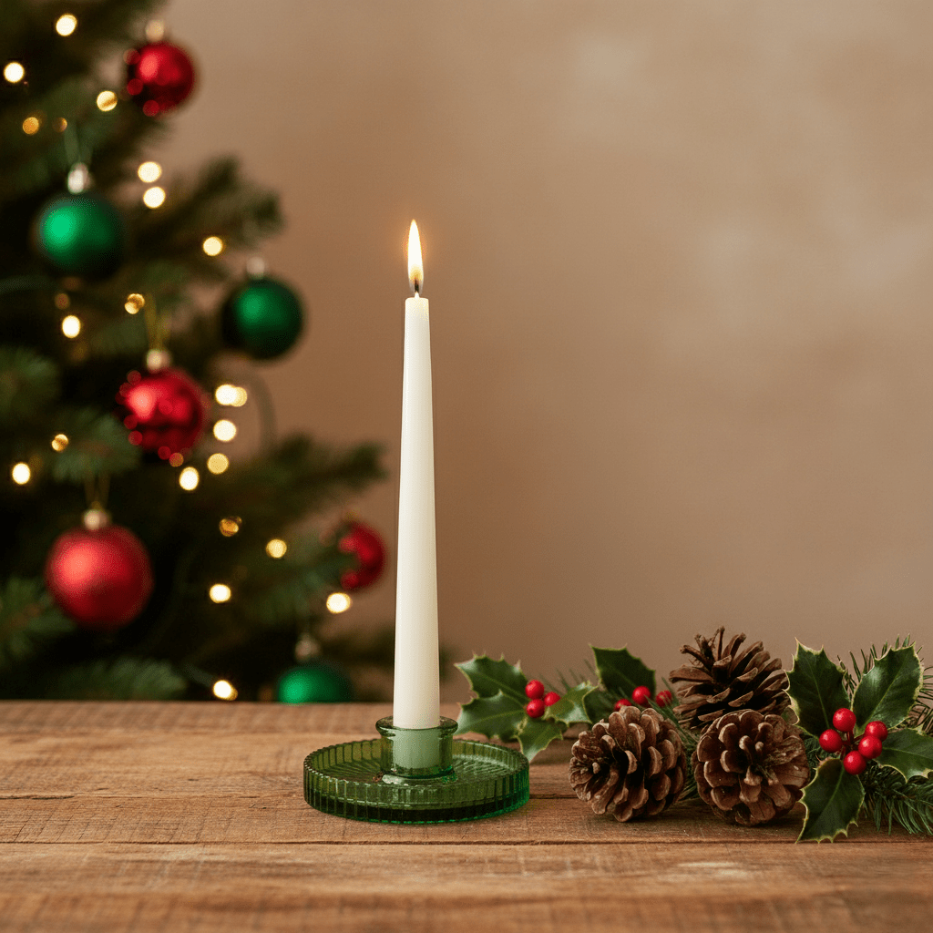 Kerzenhalter aus Glas in Grün, Ø 10cm, Stabkerzenhalter Weihnachten Kerzenlicht von EDG