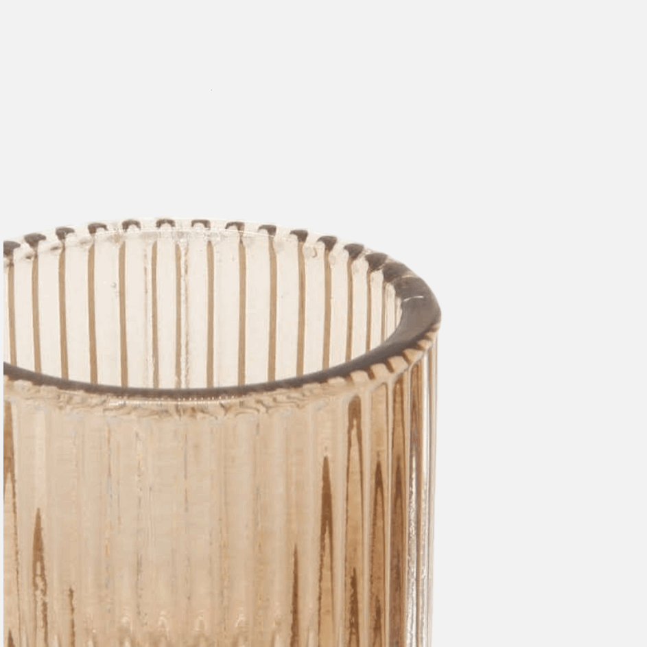 Kerzenhalter aus Glas für Rechaud- und Stabkerzen, marroni braun, Rillen, Ø 6 cm × H 8,5 cm – von Light & Living