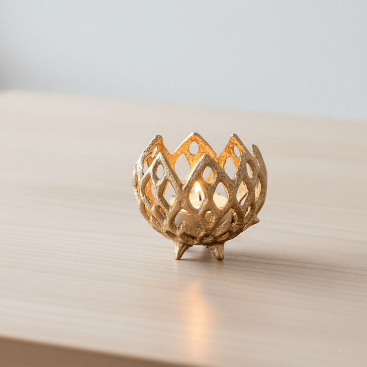 Kerzenhalter, Teelichthalter für Rechaudkerzen gold Musterstruktur B 10cm x H 9cm | Lior Kerzenlicht von Light & Living