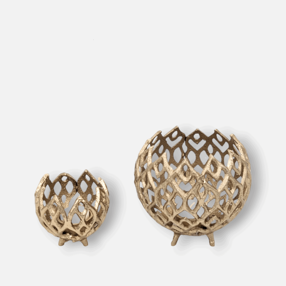 Kerzenhalter, Teelichthalter für Rechaudkerzen gold Musterstruktur B 16cm x H 14cm | Lior Kerzenlicht von Light & Living
