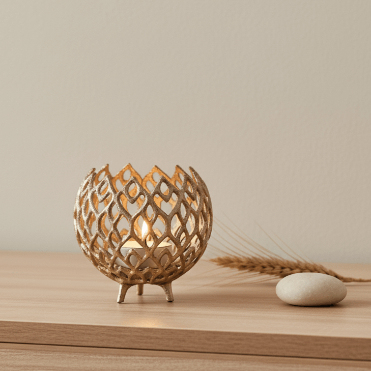 Kerzenhalter, Teelichthalter für Rechaudkerzen gold Musterstruktur B 16cm x H 14cm | Lior Kerzenlicht von Light & Living