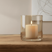 Kerzenhalter, Teelichthalter, Windlicht aus Glas für Rechaudkerzen amber bernsteinfarben H 12cm