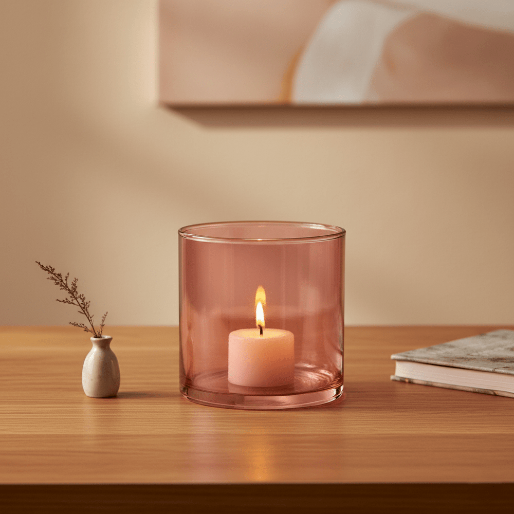 Kerzenhalter, Windlicht aus Glas für Rechaudkerzen, transparent, pink-rosa, Ø 12 cm × H 12 cm, von Dekocandle