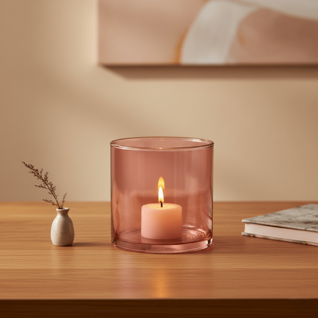 Kerzenhalter, Windlicht aus Glas für Rechaudkerzen, transparent, pink-rosa, Ø 12 cm × H 12 cm – von Dekocandle