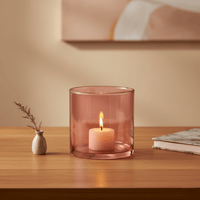 Kerzenhalter, Teelichthalter, Windlicht aus Glas für Rechaudkerzen pink rosa transparent H 12cm