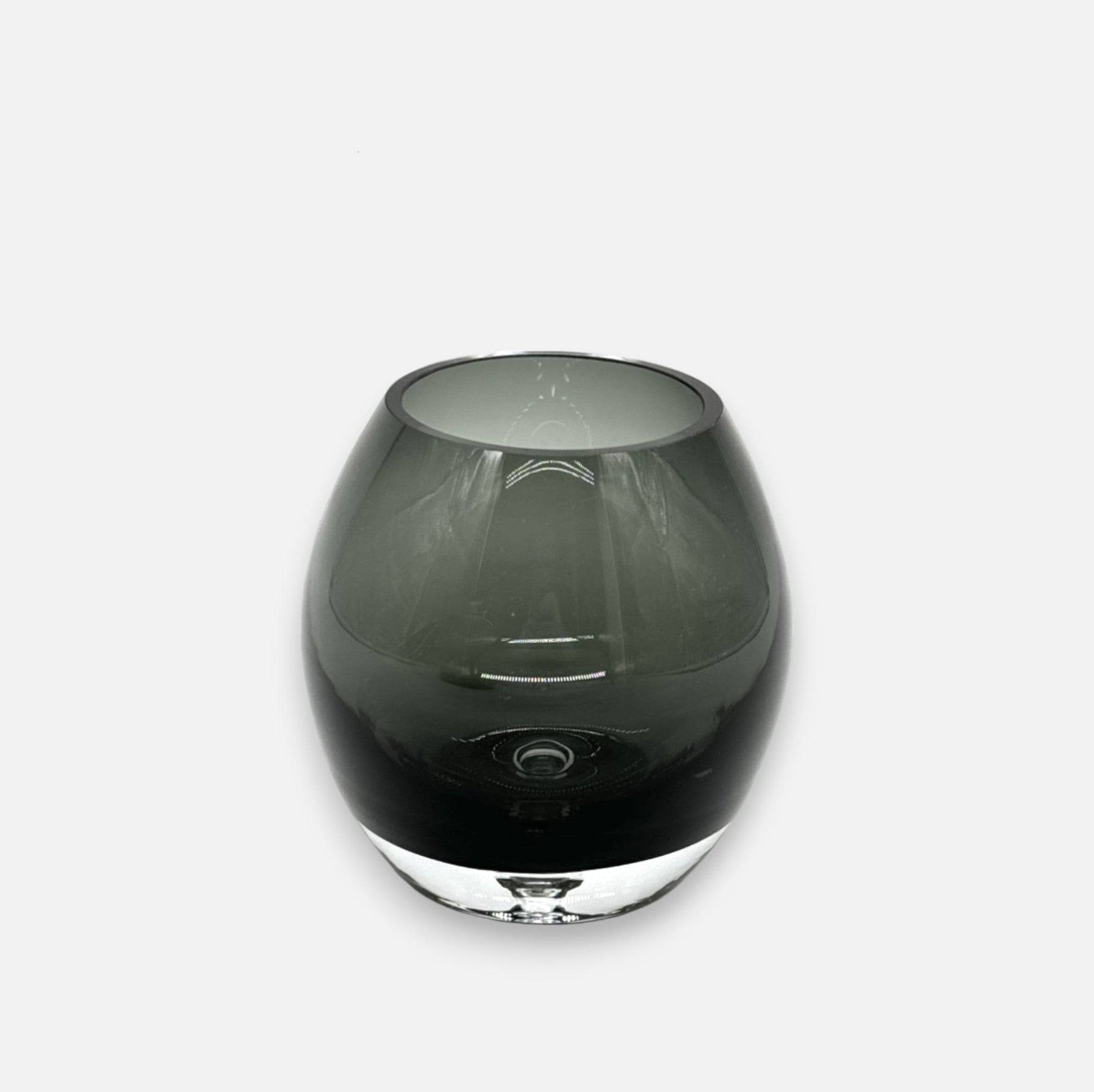 Kerzenhalter, Windlicht aus Glas für Rechaudkerzen, oval, schwarz transparent, B 10 cm × H 11 cm – von Dekocandle