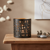 Windlicht, Kerzenhalter aus Zink schwarz gold Netzmuster Ø15.5cm x H15.5cm