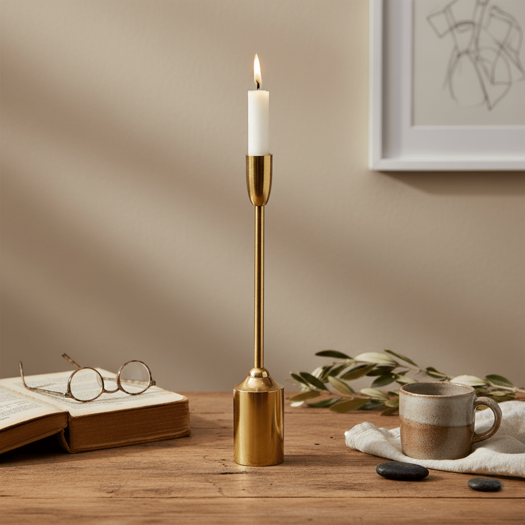 Kerzenständer, Kerzenhalter für Stabkerzen gold matt B 6cm x H 40cm | Sylvestre Kerzenlicht von Affari of Sweden