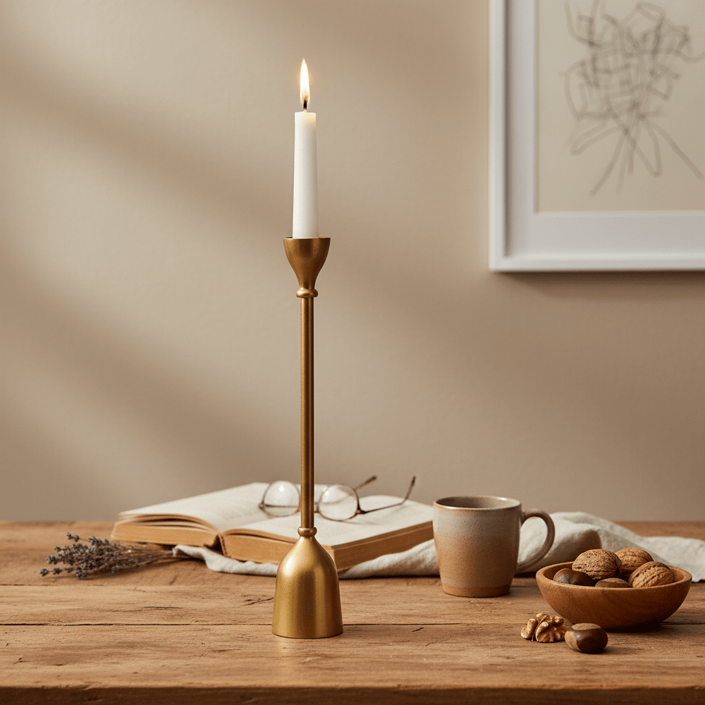 Kerzenständer, Kerzenhalter für Stabkerzen, gold matt, minimalistisch, Ø 5,5 cm × H 30,5 cm, von Light & Living