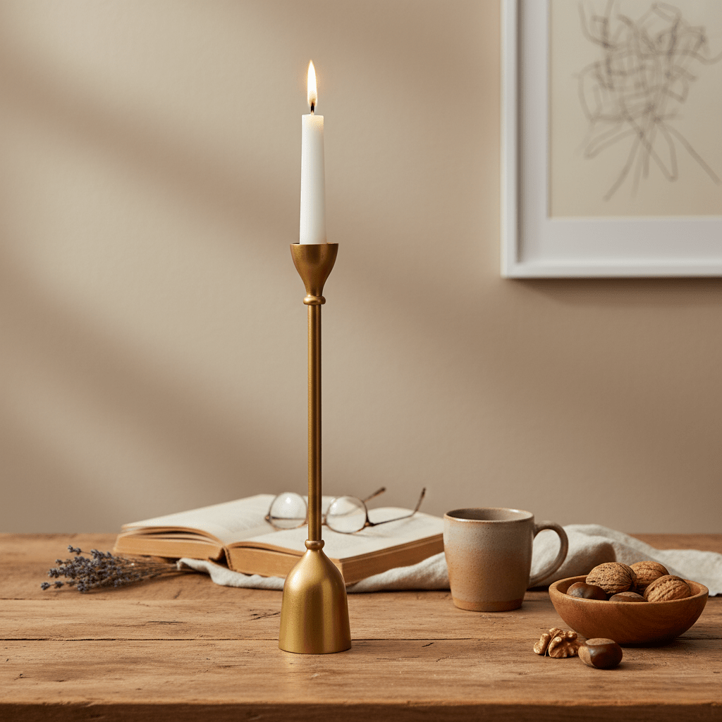 Kerzenständer, Kerzenhalter für Stabkerzen, gold matt, minimalistisch, Ø 5,5 cm × H 30,5 cm – von Light & Living