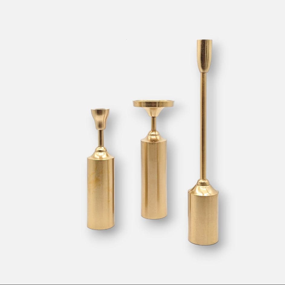 Kerzenständer, Kerzenhalter für Stabkerzen gold matt Zylinderform B 6cm x H 26cm | Sylvestre Kerzenlicht von Affari of Sweden