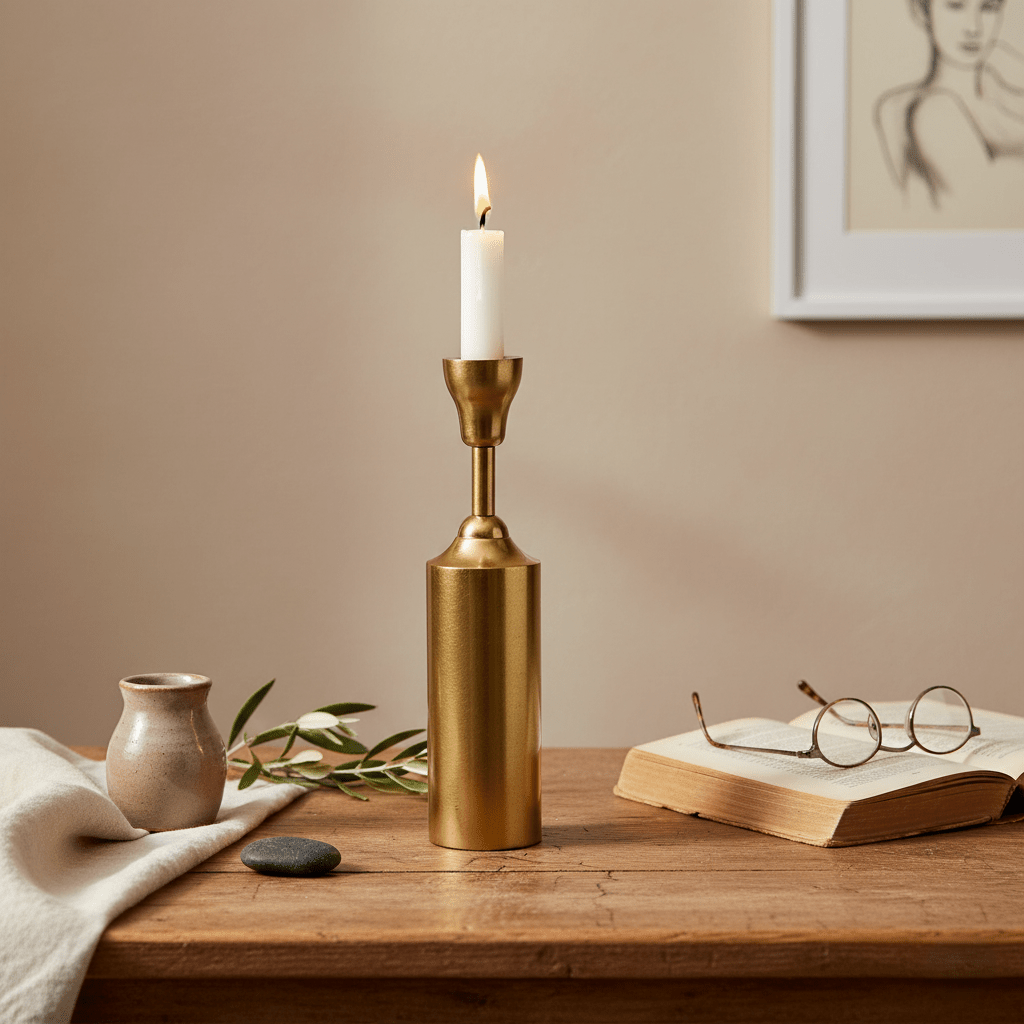 Kerzenständer, Kerzenhalter für Stabkerzen gold matt Zylinderform B 6cm x H 26cm | Sylvestre Kerzenlicht von Affari of Sweden