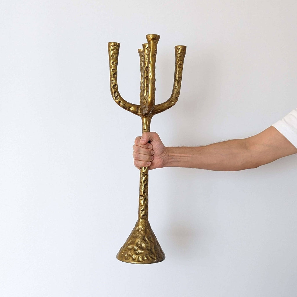 Kerzenständer, Kerzenhalter für Stabkerzen, handgefertigt, gold, fünfarmig, antik, Ø 50 cm × H 61 cm – von Dekocandle