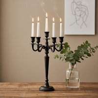 Kerzenständer, Kerzenhalter für Stabkerzen Messing fünfarmig schwarz matt B 22cm x H 41.5cm