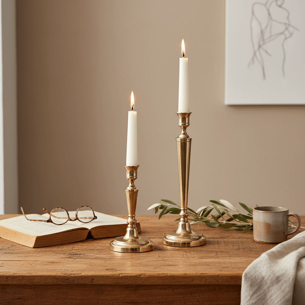 Kerzenständer, Kerzenhalter für Stabkerzen Messing gold glänzend Ø 11cm x H 21cm | Georgette Kerzenlicht von Lene Bjerre