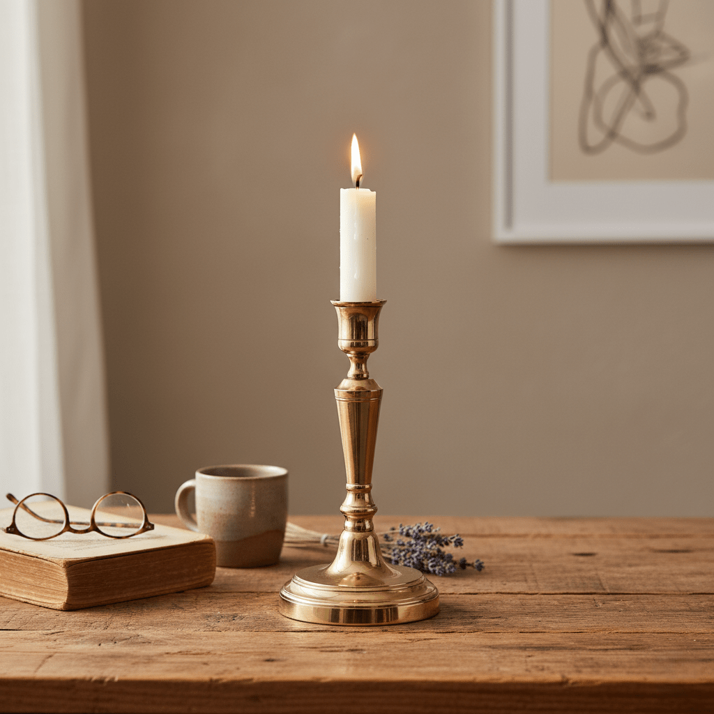 Kerzenständer, Kerzenhalter für Stabkerzen Messing gold glänzend Ø 11cm x H 21cm | Georgette Kerzenlicht von Lene Bjerre