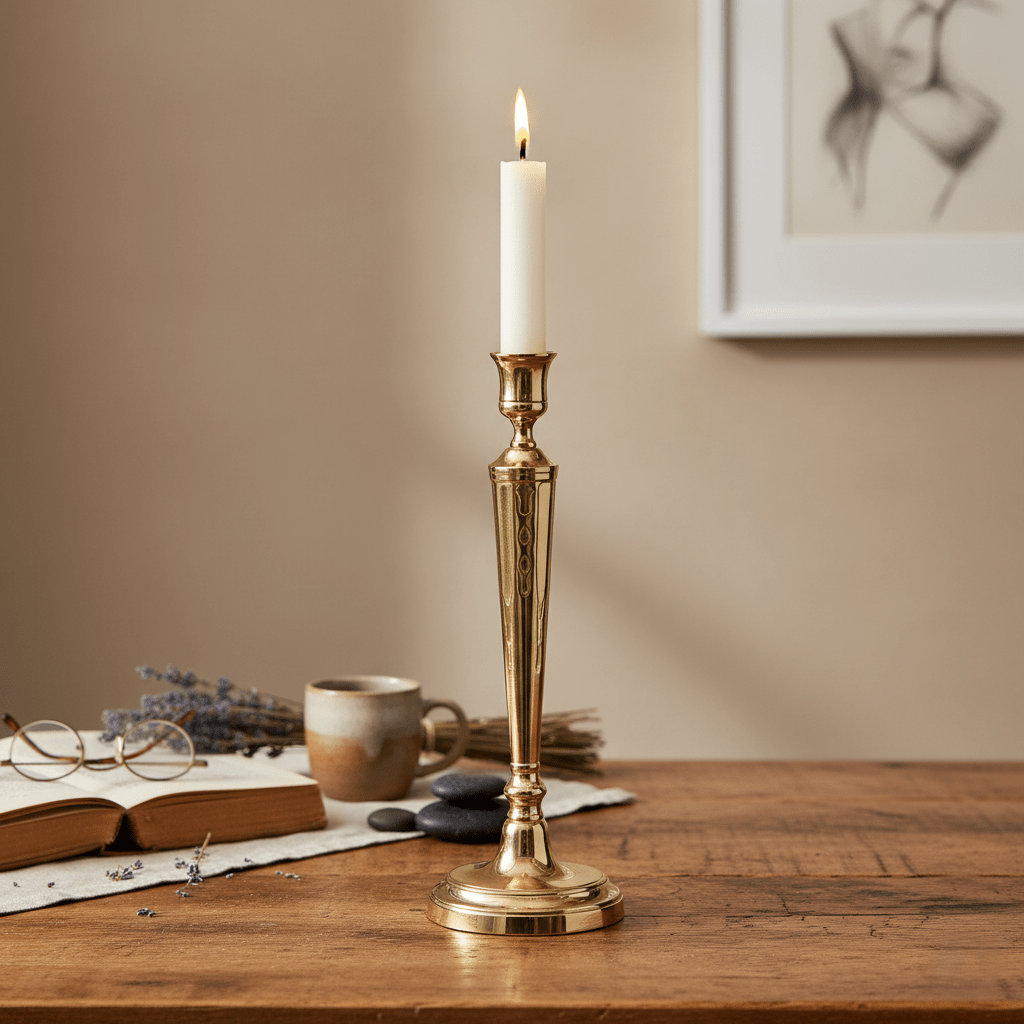 Kerzenständer, Kerzenhalter für Stabkerzen Messing gold glänzend Ø 11cm x H 31cm | Georgette Kerzenlicht von Lene Bjerre